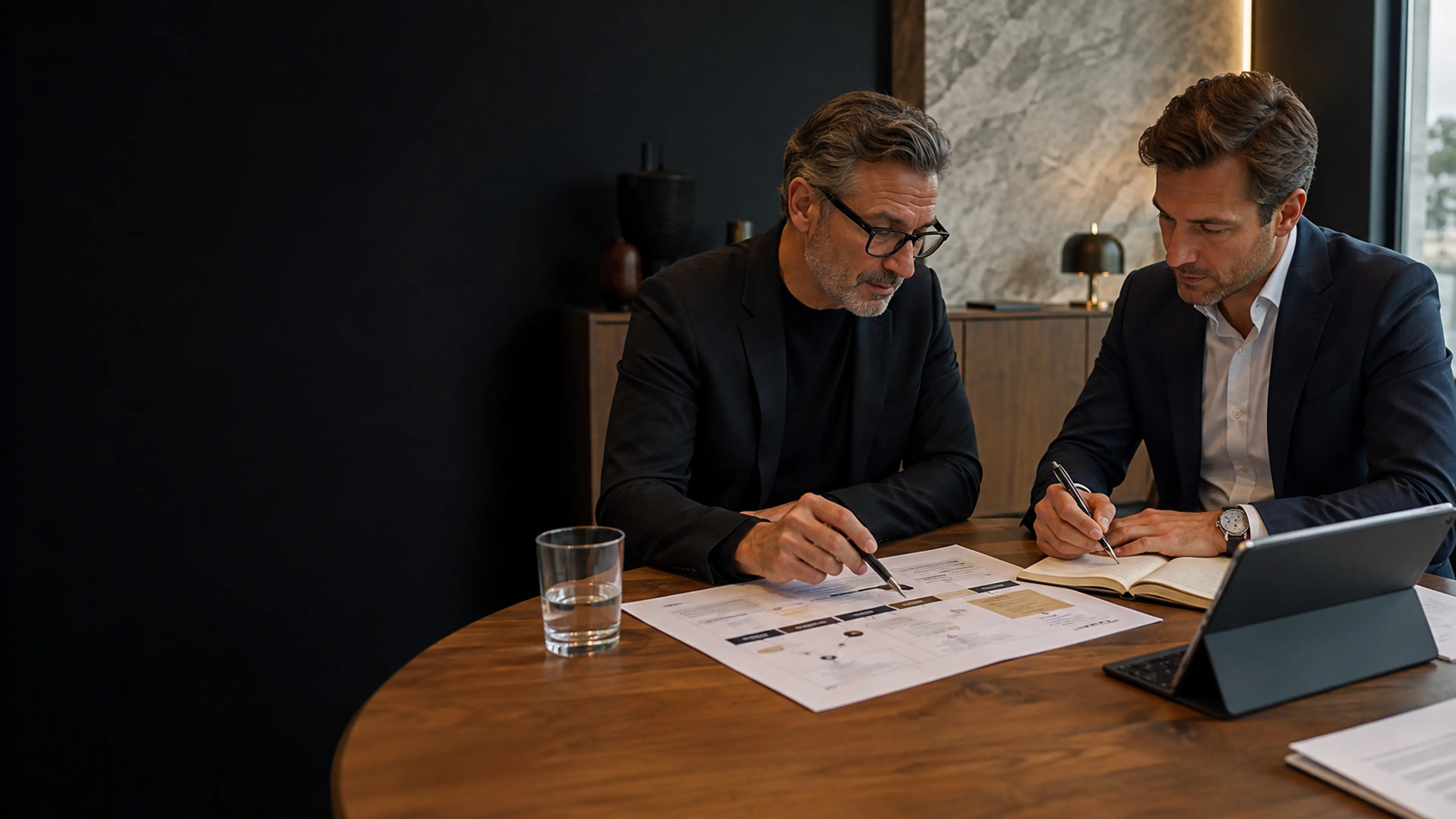 Un conseiller YLEVIO en échange avec un client, documents à l'appui